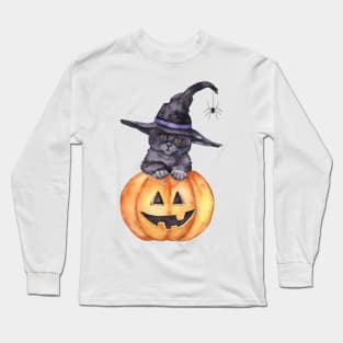 Halloween pumpkin cat Long Sleeve T-Shirt